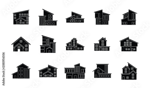 Modern House and Real Estate Silhouette Icons Set