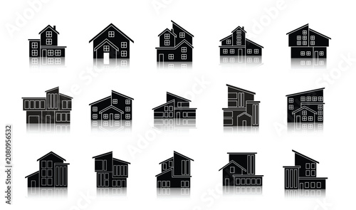 Modern House and Real Estate Silhouette Icons Set