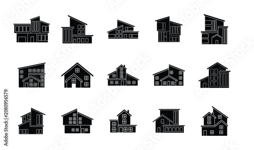 Modern House and Real Estate Silhouette Icons Set