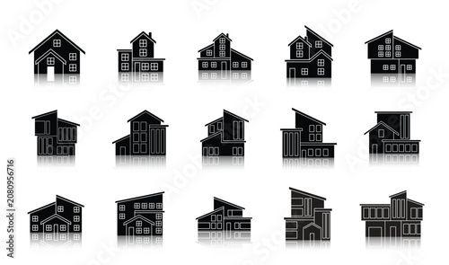 Modern House and Real Estate Silhouette Icons Set