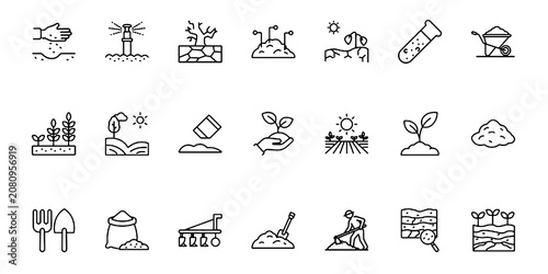Canvastavla Agriculture Gardening Soil Line Icons Set Editable Vector Illustration Isolated on Transparent Background