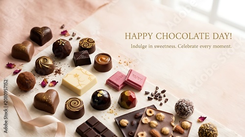 Assorted gourmet chocolates on pink background