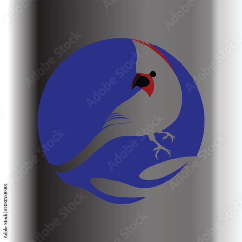 Abstract vector logo design of a stylized grey and red bird inside a blue circle