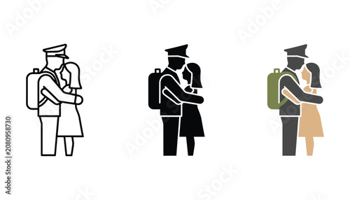 фотографія Military soldier reuniting with loved one icon set featuring emotional embrace i