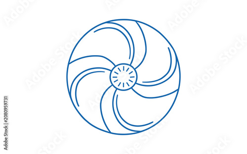 Abstract circular ventilation fan design outline graphic showing curved blades structure representing aerodynamic airflow concept.