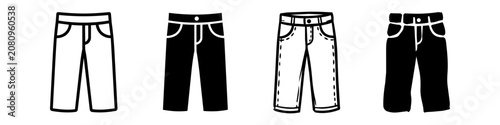 Photos Set of four minimalist black and white pants icons in outline and solid styles