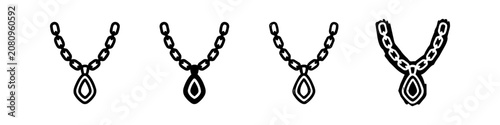 Фотография Set of four necklace icons in different styles, from clean outlines to hand-drawn and sticker effects