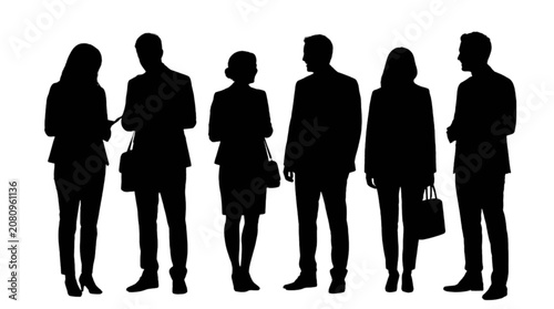 Cuadro en lienzo Silhouette group of business people standing together isolated on transparent ba