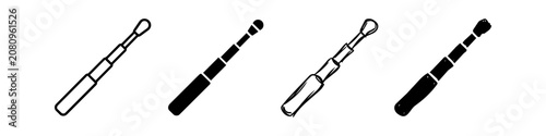Photos Set of four telescopic baton icons in various hand-drawn styles: outline, solid silhouette, and sketchy brush