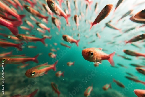 Underwater school of fish marine life and ocean ecosystem biodiversity and environmental conservation vibrant aquatic animals swimming together