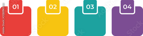 Fotografie Numbered folder icons red yellow teal and purple step by step