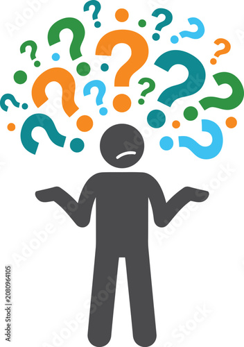 Quadro su tela Confused person surrounded by question marks conceptual illustration