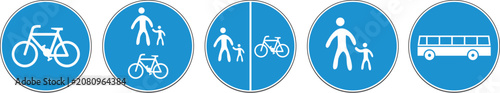 Konstfotografi Blue shared path pedestrian and bicycle icons set
