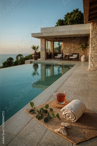 Relaxing by the Pool in a Villa With a View During Sunset