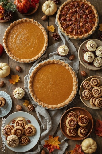 Delicious Pies and Baked Goods on a Wooden Table for a Festive Gathering