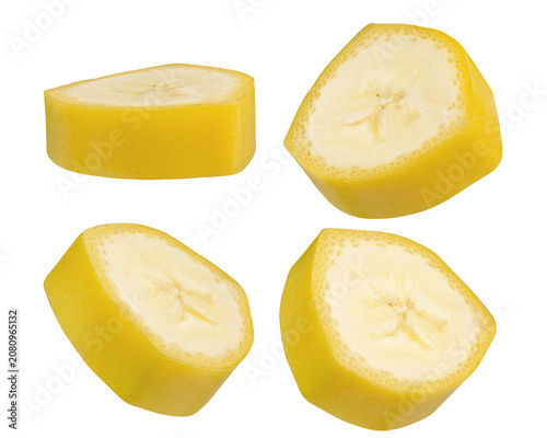 banana slices and whole fruit isolated