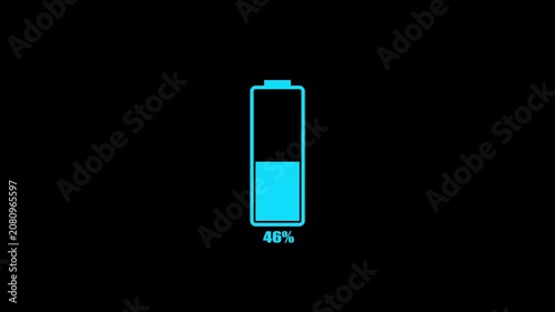 
Animated  cyan color battery icon. Low to full charging battery icon on dark background. 4k video