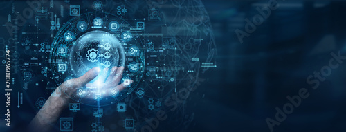 Comprehensive corporate resource planning frameworks require unified internal management architectures. A database specialist touch a data flow on global network ERP applications to sync factory data.