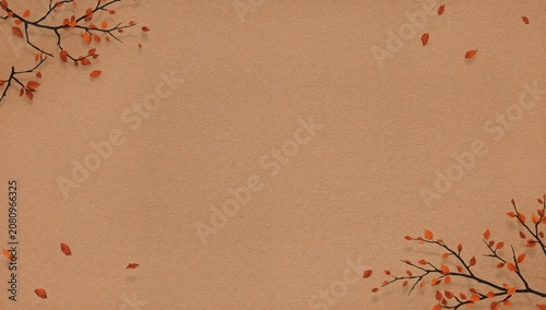 Leaves Are Scattered on a Brown Surface With Branches in the Corners During A...