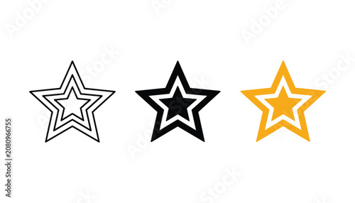 Quadro su tela Decorative five pointed star icon set with double outline and solid fill in blac