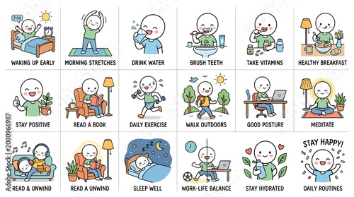 Tableau sur toile Daily Routines Illustration Showing Healthy Habits and Positive Lifestyle Choice