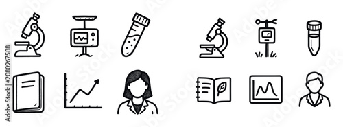 Laboratory icons with microscope tube test minimal