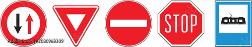 Fotografie Road signs and railway crossing icon set