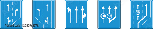 Fotografie Road traffic direction and speed limit signs set