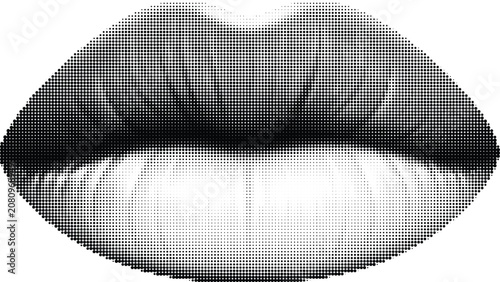 Photos Expressive lips rendered in halftone dots, conveying emotion and communication with a modern, artistic touch for beauty and style