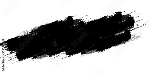 Black ink brush stroke texture with splatter effects on white background