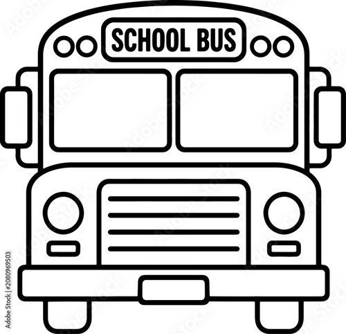 Front view of yellow school bus icon design isolated on a white background element