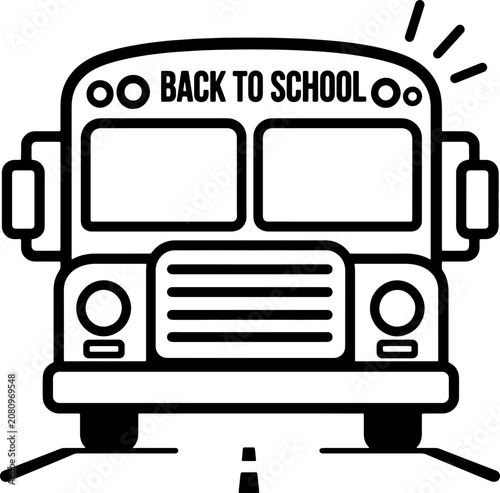 School bus line art icon with back to school text written on the top display sign