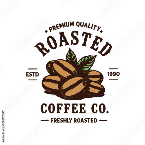 Vintage roasted coffee beans logo vector black line art icon