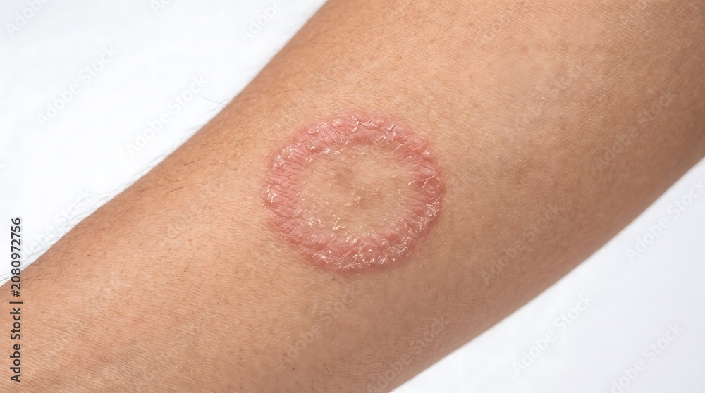 Fototapeta premium Realistic Ringworm Skin Infection Close-Up on White Background