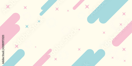 Abstract pastel background features pink and blue rounded geometric shapes and stars moving across a soft cream surface for a dynamic design