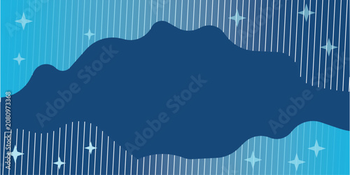 An abstract blue background features wavy organic shapes, shimmering white lines, and glowing stars
