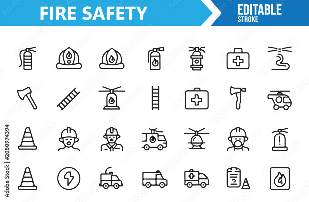 Fototapeta premium Premium Fire Safety Symbol Collection with Rescue and First Aid Equipment