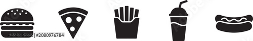 Foto Fast food icon set with burger pizza fries drink hotdog outline silhouette style icon pack