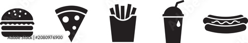 Foto Fast food icon set with burger pizza fries drink hotdog outline silhouette style icon pack