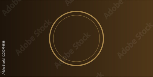 Fényképezés Two concentric thin gold circles centered on a dark brown gradient background, m