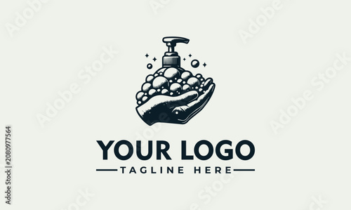 Tableau sur toile Hand hygiene soap bubbles and dispenser vector logo illustration