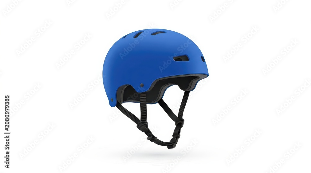 Obraz premium Modern blue helmet for cycling or skateboarding with adjustable straps and vents