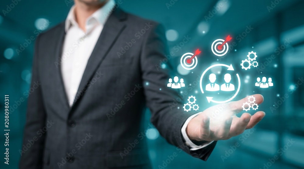 Obraz premium Business professional presenting team collaboration and target achievement concept