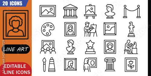 Картината върху платно Isolated fine art icons set, 20 editable line art icons set, fine art, gallery m