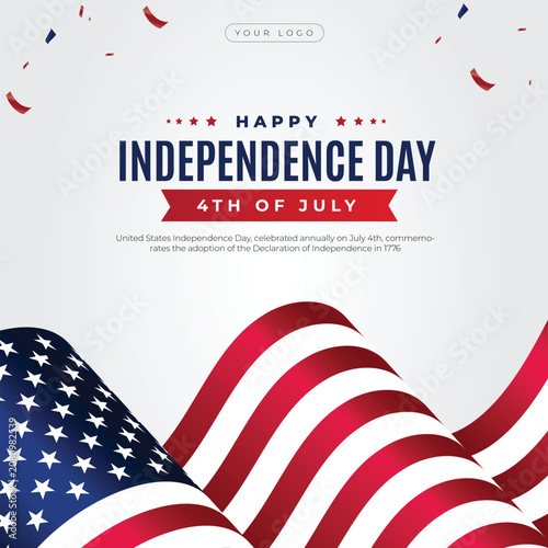 Foto Happy Independence day sign with stars, petards and american flag