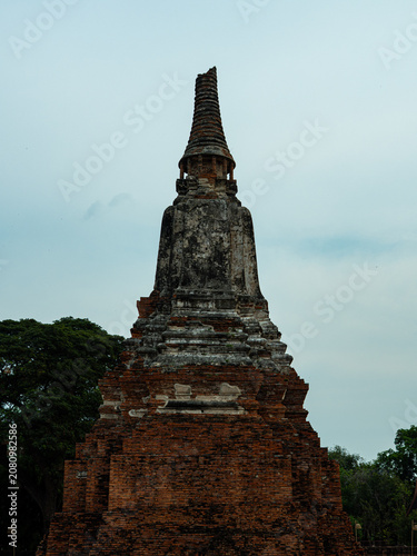 Ancient brick temple ruin in Ayutthaya, Thailand