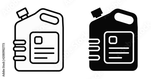 Motor oil container icons in outline and solid style