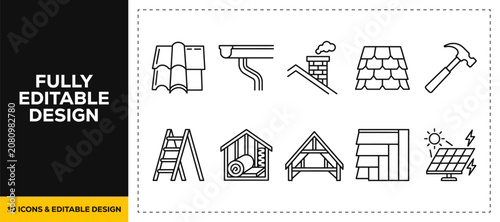 фотографія flat vector illustration line art icon bundle set design covering roofing constr