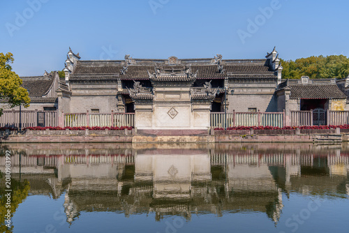 Traditional Chinese Pavilion with Water Reflection, Tianyi Pavilion, Ningbo