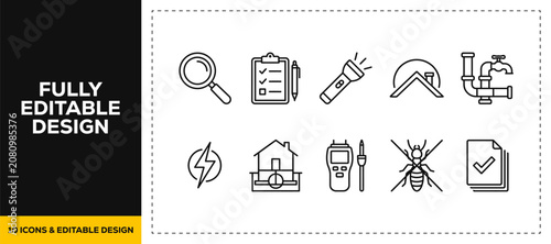 flat vector illustration line art icon bundle set design covering detective investigation and criminal crime secret elements for modern digital app UI UX graphic project